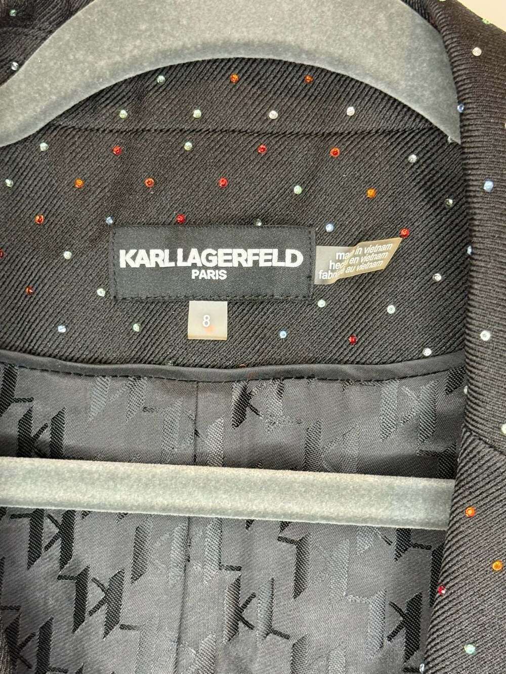 Karl Lagerfeld Paris Rhinestone Embellished Blazer Size 8 - Picture 4 of 13